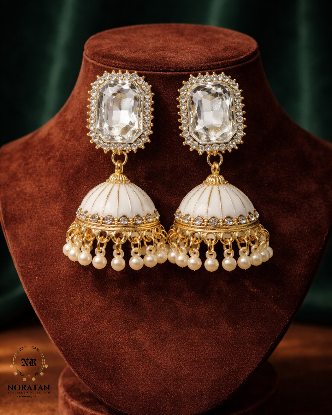 White Crown Jhumka Earrings fashion online