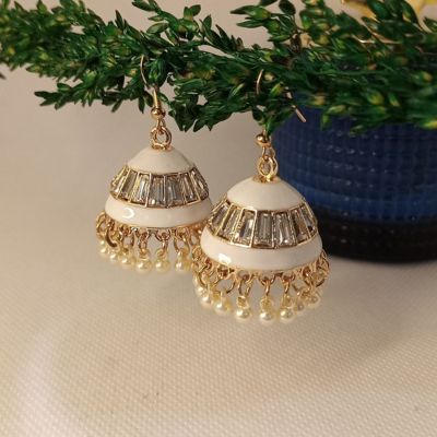 White Crown Jhumka Earrings fashion online