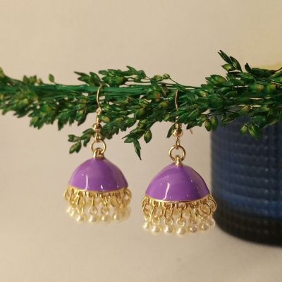 Lavender Pearl Drop Jhumkas