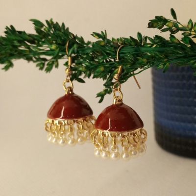 Maroon Pearl Drop Jhumkas