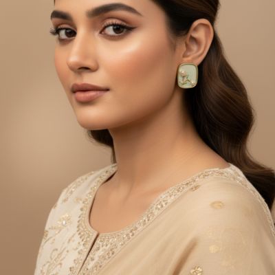 Noratan Pearl Bloom Earrings – Elegant Pastel Green Floral Jewellery for Women in Pakistan